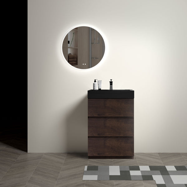 English Elm Alice 24" Walnut Bathroom Vanity With Black Sink – Stylish Storage Solution For Modern Spaces W1865S00039