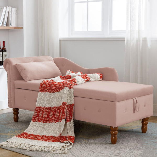 English Elm Navy Velvet Chaise Lounge with Hidden Storage Tufted Rolled Arm Nailhead Bedroom Chair Pink W1170105037