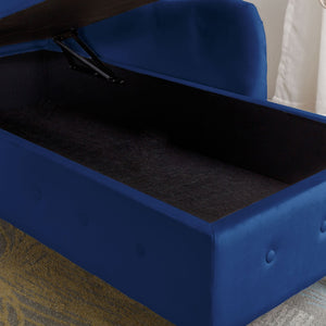 English Elm Navy Velvet Chaise Lounge with Hidden Storage Tufted Rolled Arm Nailhead Bedroom Chair Navy Blue W1170105033