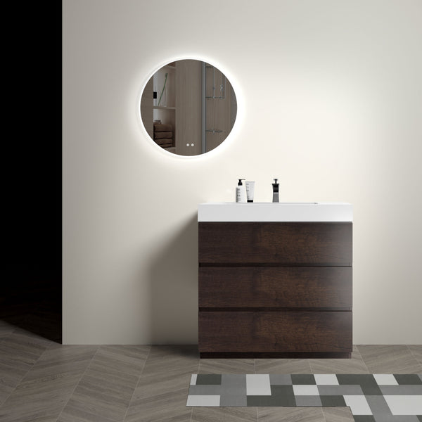 English Elm Alice 36" Walnut Bathroom Vanity With Large Storage, Modern Design, Soft-Close Drawers & Pre-Assembled W1865S00021