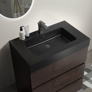 English Elm Alice 30" Walnut Bathroom Vanity With Soft-Close Drawers, Modern Black Sink, & Ample Storage Solutions W1865S00011