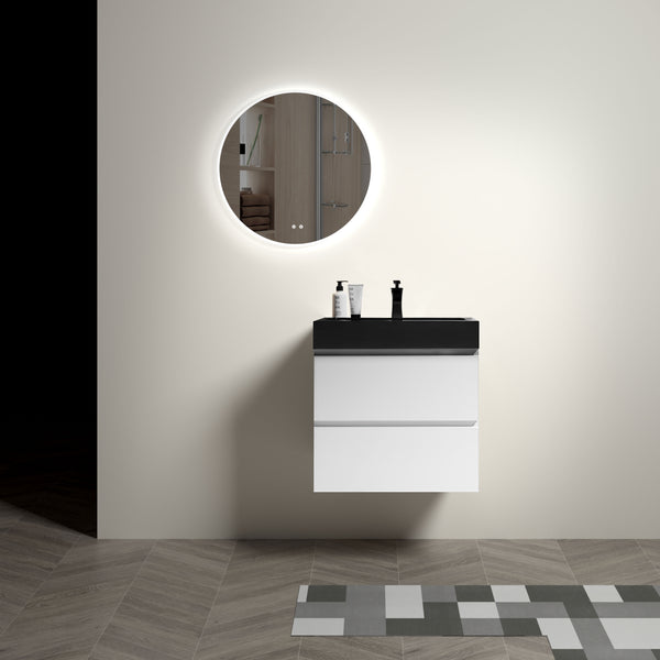 English Elm Alice 24" White Wall-Mounted Bathroom Vanity With Black Sink, Spacious Storage, Soft-Close Drawers W1865S00022