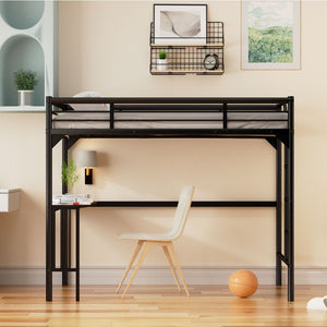 English Elm Twin Steel Loft Bed with Integrated Study Desk Ladder and Guardrails for Kids Rooms W1676105932