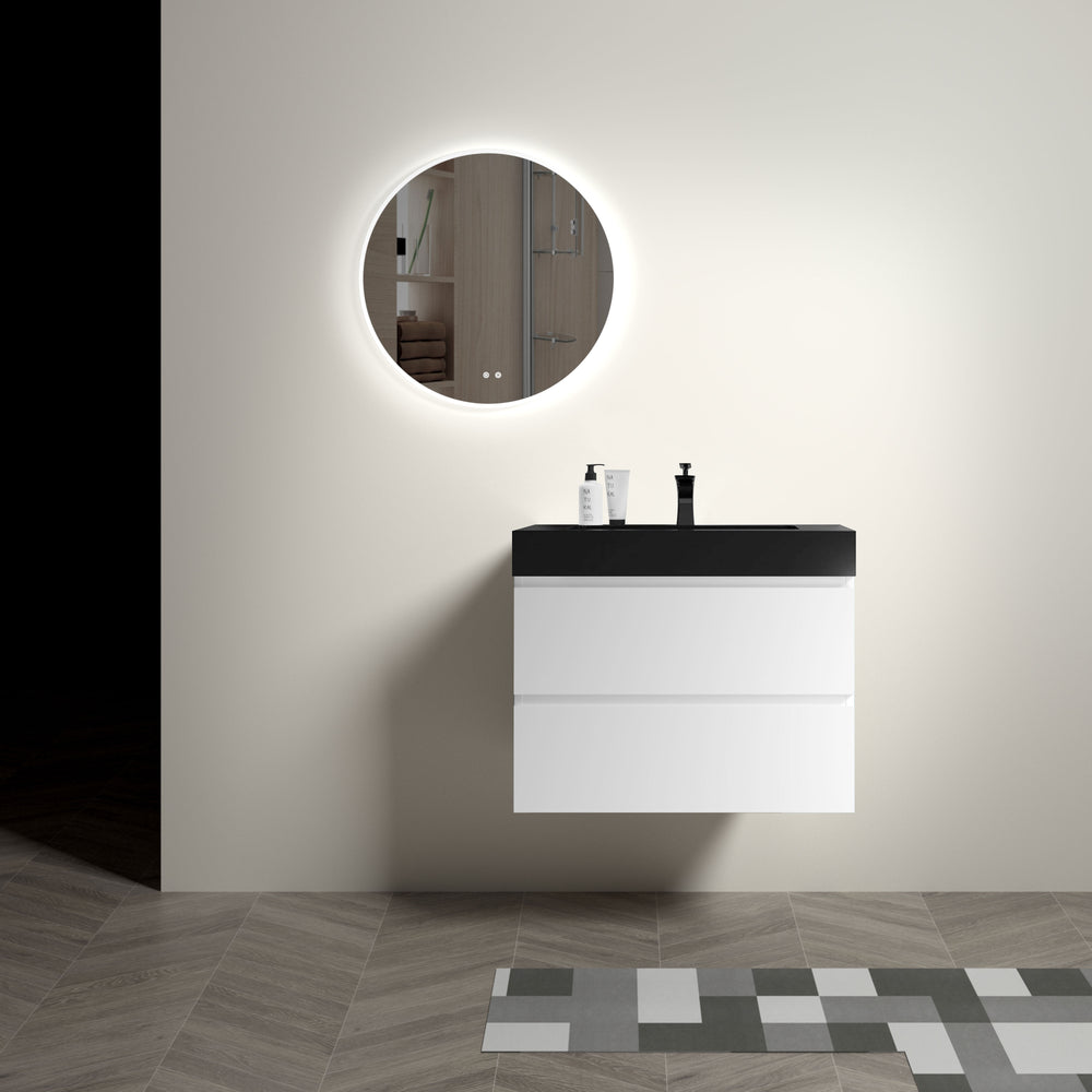 English Elm Alice 30" White Wall-Mounted Bathroom Vanity With Black Sink, Modern Design & Ample Storage Space W1865S00023