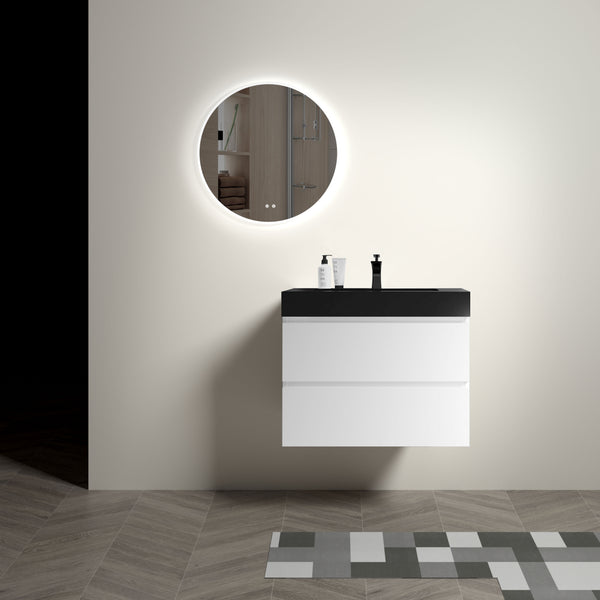 English Elm Alice 30" White Wall-Mounted Bathroom Vanity With Black Sink, Modern Design & Ample Storage Space W1865S00023
