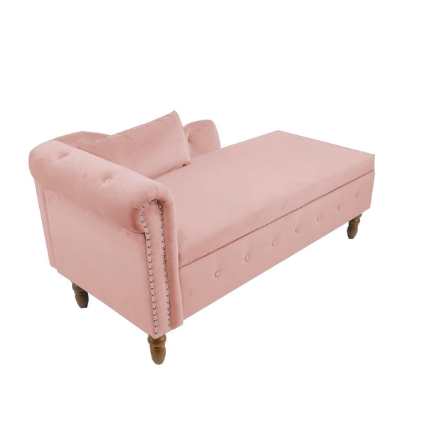English Elm Navy Velvet Chaise Lounge with Hidden Storage Tufted Rolled Arm Nailhead Bedroom Chair Pink W1170105037