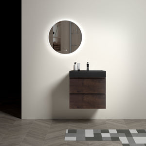 English Elm Alice 24" Walnut Bathroom Vanity - Modern Floating Design With Large Storage & Black Sink Basin W1865S00007