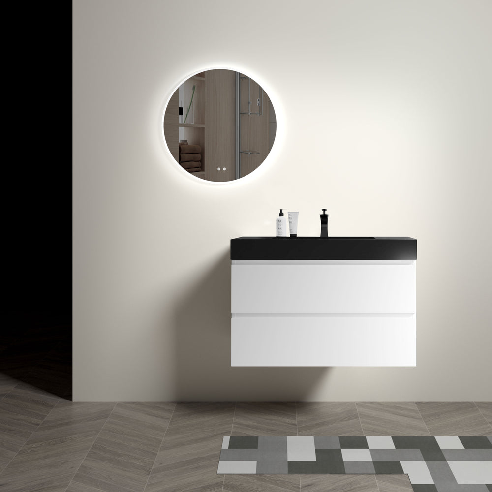 English Elm Alice 36" Modern Wall-Mounted Bathroom Vanity With Black Sink, Large Storage, Pre-Assembled Design W1865S00024