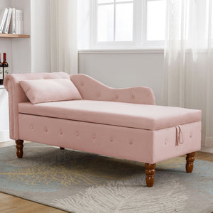 English Elm Navy Velvet Chaise Lounge with Hidden Storage Tufted Rolled Arm Nailhead Bedroom Chair Pink W1170105037