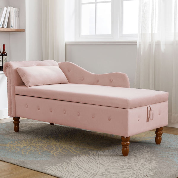 English Elm Navy Velvet Chaise Lounge with Hidden Storage Tufted Rolled Arm Nailhead Bedroom Chair Pink W1170105037