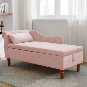 English Elm Navy Velvet Chaise Lounge with Hidden Storage Tufted Rolled Arm Nailhead Bedroom Chair Pink W1170105037
