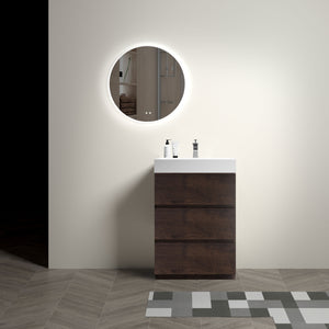 English Elm Alice 24" Walnut Bathroom Vanity With One-Piece Sink, Ample Storage & Soft-Close Drawers, Eco-Friendly W1865S00019