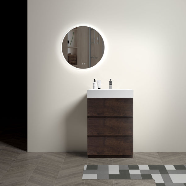 English Elm Alice 24" Walnut Bathroom Vanity With One-Piece Sink, Ample Storage & Soft-Close Drawers, Eco-Friendly W1865S00019