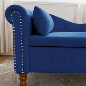 English Elm Navy Velvet Chaise Lounge with Hidden Storage Tufted Rolled Arm Nailhead Bedroom Chair Navy Blue W1170105033