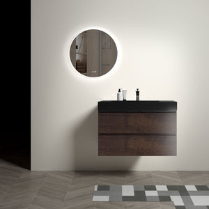 English Elm Alice 36" Walnut Bathroom Vanity With Black Sink - Modern Design, Large Storage & Easy Clean Features W1865S00009