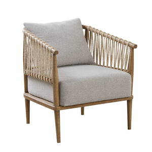 English Elm Accent Arm Chair Madison Park Odessa Coastal Jute Weave Lounge Chair with Removable Pillow, Honey Walnut Frame, Plush Seat Cushion B035118539