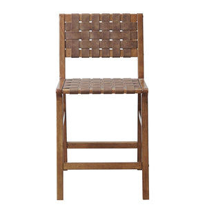 English Elm Faux Leather Woven Counter Stool Oslo — Mid-Century Pecan Wood Frame, Durable PU Blend Seat, 24"H Comfortable B035118570