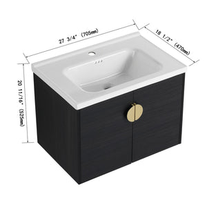 English Elm 40 Inch Wall-Mounted Vanity with Ceramic Sink, Soft-Close Double Doors, Metal Handles & Shelf Storage W999S00148