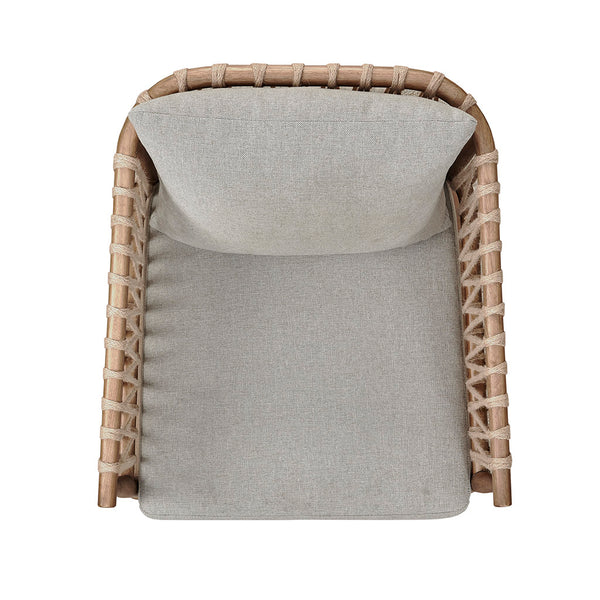 English Elm Accent Arm Chair Madison Park Odessa Coastal Jute Weave Lounge Chair with Removable Pillow, Honey Walnut Frame, Plush Seat Cushion B035118539