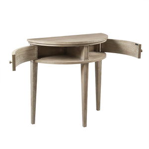 English Elm Storage Console Table Demilune 31" Vintage Reclaimed Greige Console with Fluted Doors & Bronze Knobs B035118619