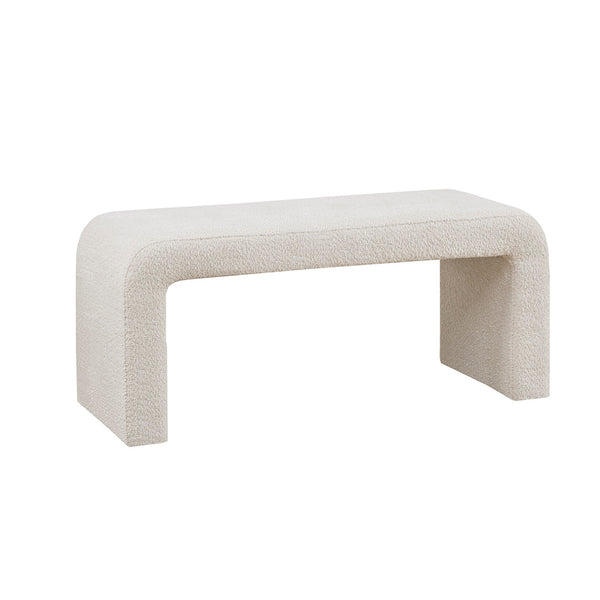 English Elm Boucle Sleek Waterfall Bench 42" Cream Bouclé Upholstered Seat Solid Wood Frame 400lb Capacity B035118521