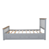 English Elm Queen Size Wood Platform Bed With Two Drawers and Wooden Slat Support,Gray+Natrual