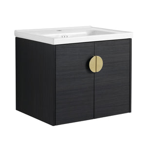 English Elm 24 Inch Wall Mounted Bathroom Vanity With Ceramic Sink, Soft-Close Two-Door Cabinet, Water-Resistant Finish, Metal Handles, Space-Saving Design (KD) W999111975