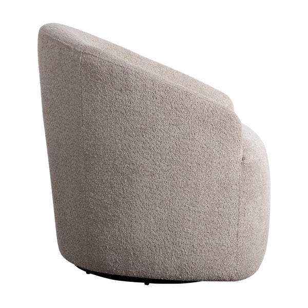 English Elm Upholstered Beige Bouclé 360° Swivel Chair with Sloped Arms, Modern Barrel Accent Seat, 30"W B035118603