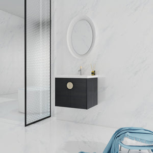 English Elm 24 Inch Wall Mounted Bathroom Vanity With Ceramic Sink, Soft-Close Two-Door Cabinet, Water-Resistant Finish, Metal Handles, Space-Saving Design (KD) W999111975