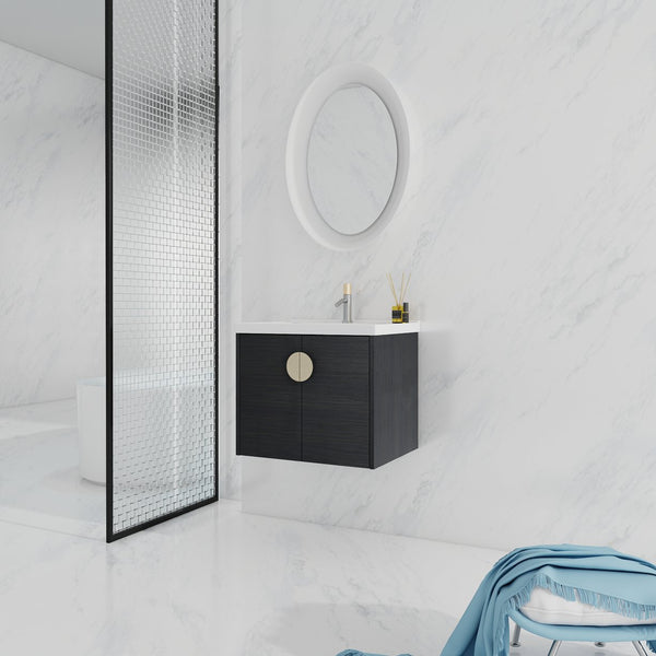 English Elm 24 Inch Wall Mounted Bathroom Vanity With Ceramic Sink, Soft-Close Two-Door Cabinet, Water-Resistant Finish, Metal Handles, Space-Saving Design (KD) W999111975