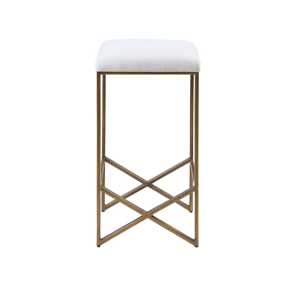 English Elm Backless Upholstered Counter Stool 26"H — INK+IVY Marino Ivory Seat, Bronze Metal Base, Modern Space-Saving Design B035118569