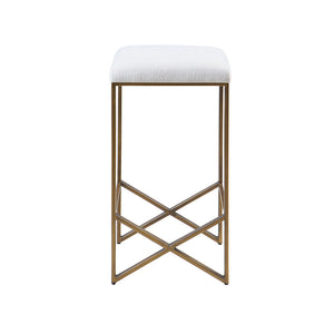 English Elm Backless Upholstered Counter Stool 26"H — INK+IVY Marino Ivory Seat, Bronze Metal Base, Modern Space-Saving Design B035118569