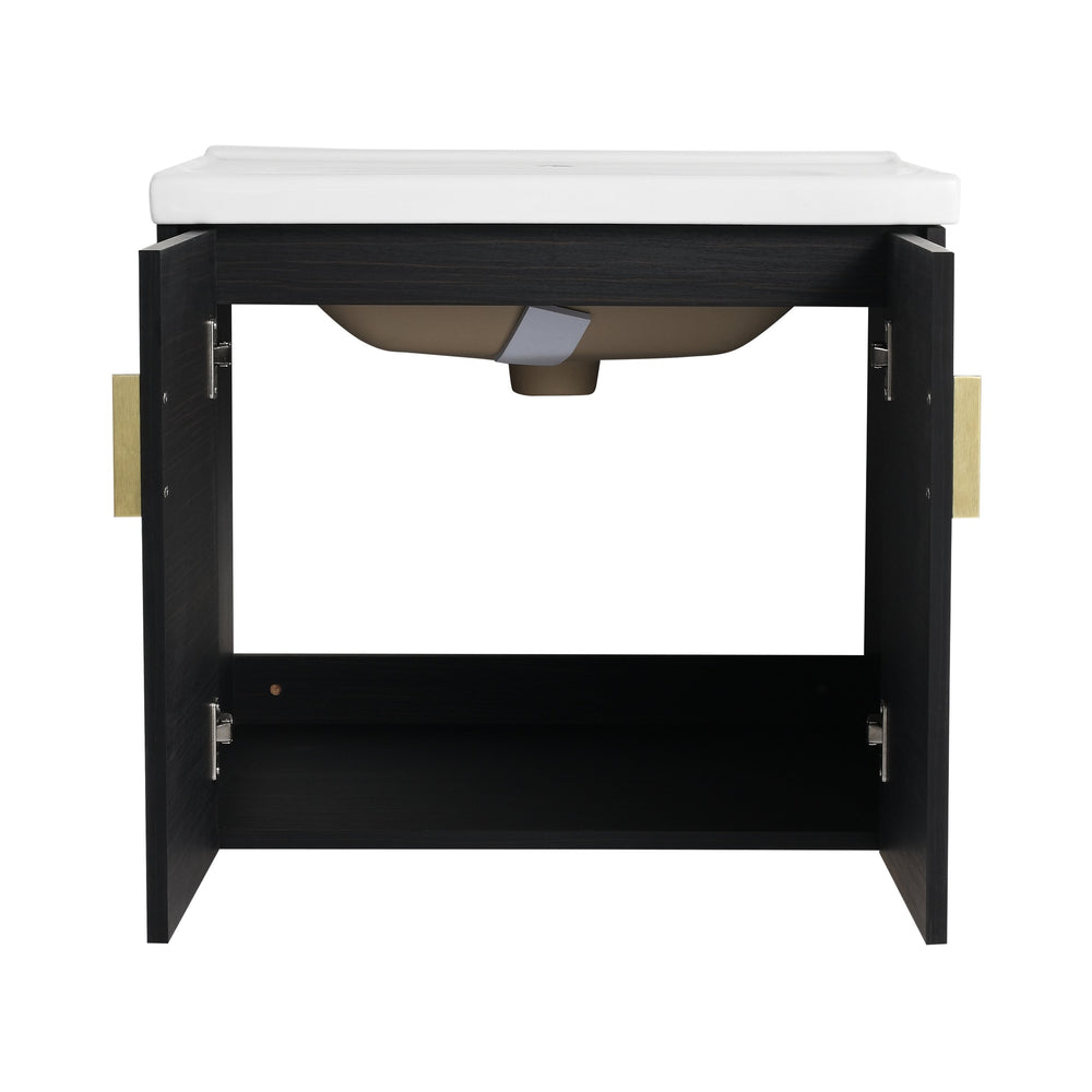 English Elm 60 Inch Soft Close Doors Bathroom Vanity Set With Ceramic Sink, Storage Shelves & Modern Design W999S00138
