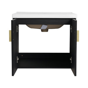 English Elm 60 Inch Soft Close Doors Bathroom Vanity Set With Ceramic Sink, Storage Shelves & Modern Design W999S00138
