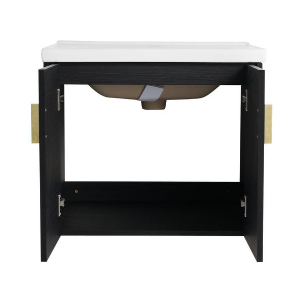English Elm 60 Inch Soft Close Doors Bathroom Vanity Set With Ceramic Sink, Storage Shelves & Modern Design W999S00138