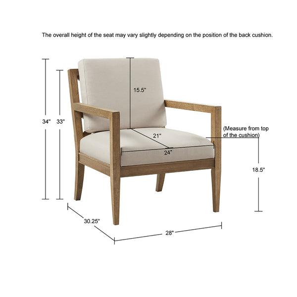 English Elm Upholstered Madison Park Tage Accent Armchair — Reclaimed Grey Wood Frame, Ivory Foam Cushions, 300lb Capacity B035118540