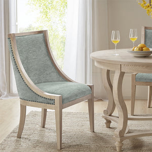 English Elm Upholstered Dining Chair from Martha Stewart Bedford Collection — Reclaimed Wheat Frame, Brass Nailhead Trim, Farmhouse Elegance and Comfort B035118591