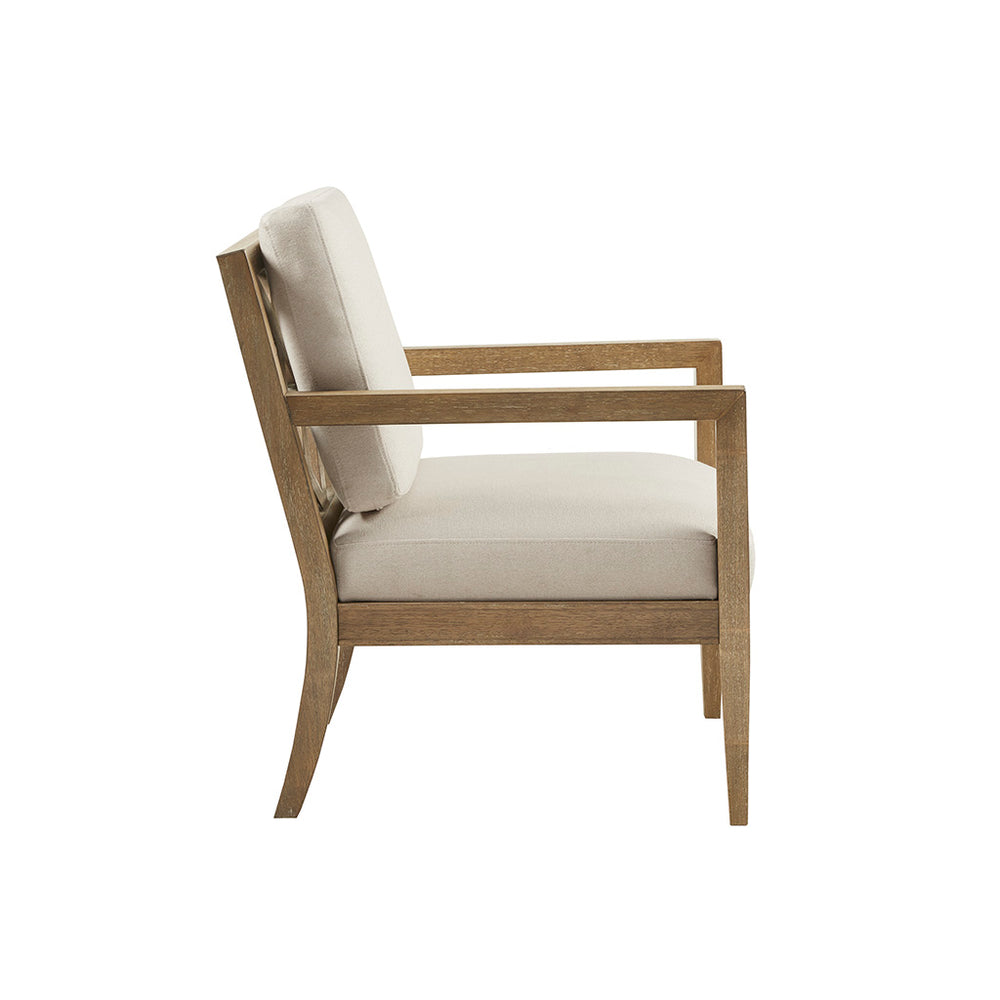English Elm Upholstered Madison Park Tage Accent Armchair — Reclaimed Grey Wood Frame, Ivory Foam Cushions, 300lb Capacity B035118540