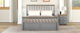 English Elm Queen Size Wood Platform Bed With Two Drawers and Wooden Slat Support,Gray+Natrual