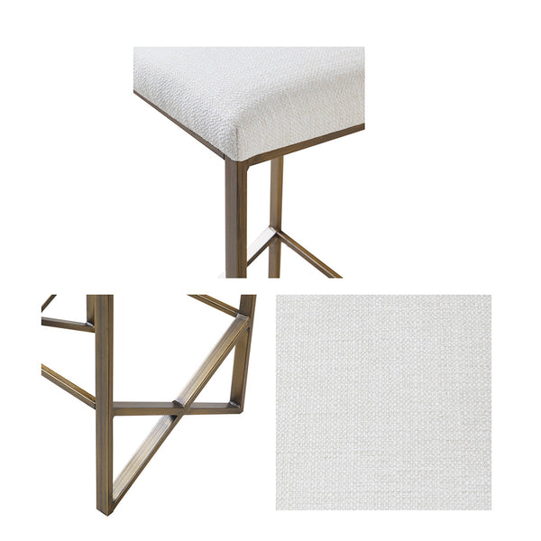 English Elm Backless Upholstered Counter Stool 26"H — INK+IVY Marino Ivory Seat, Bronze Metal Base, Modern Space-Saving Design B035118569