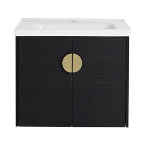 English Elm 24 Inch Wall Mounted Bathroom Vanity With Ceramic Sink, Soft-Close Two-Door Cabinet, Water-Resistant Finish, Metal Handles, Space-Saving Design (KD) W999111975