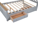 English Elm Full Size Wood Platform Bed With Two Drawers and Wooden Slat Support,Gray+Natrual