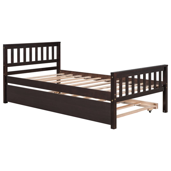 English Elm Twin Twin Bed with Trundle Platform Frame, Headboard & Footboard, Space-Saving Twin for Small Rooms W50440557
