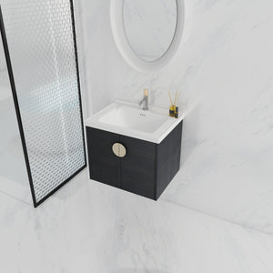 English Elm 24 Inch Wall Mounted Bathroom Vanity With Ceramic Sink, Soft-Close Two-Door Cabinet, Water-Resistant Finish, Metal Handles, Space-Saving Design (KD) W999111975