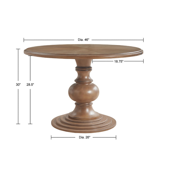 English Elm 46" Reclaimed Walnut Round Pedestal Dining Table 46" Dia. Farmhouse Diamond Veneer Top, Sturdy Polyresin Base, 30"H B035S00051