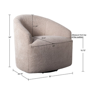 English Elm Upholstered Beige Bouclé 360° Swivel Chair with Sloped Arms, Modern Barrel Accent Seat, 30"W B035118603