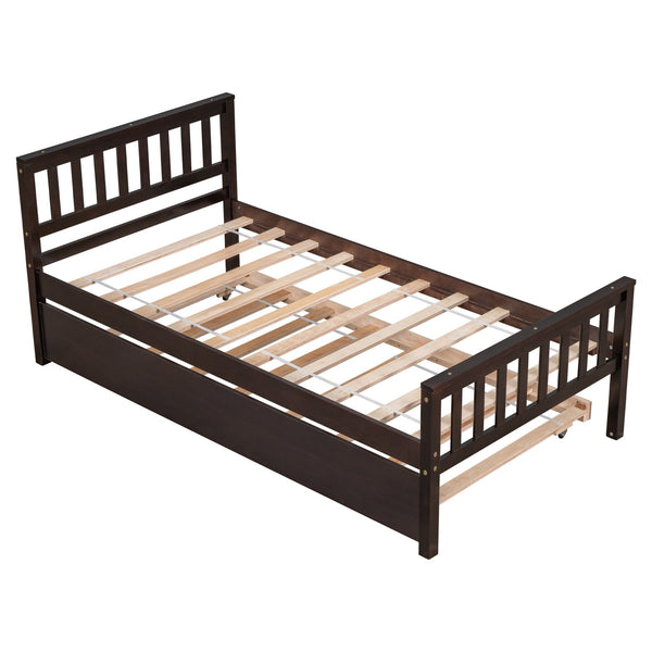 English Elm Twin Twin Bed with Trundle Platform Frame, Headboard & Footboard, Space-Saving Twin for Small Rooms W50440557