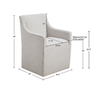 English Elm Slipcover Charlotte Upholstered Dining Arm Chair with Hidden Casters, Light Grey Farmhouse Comfort B035118590