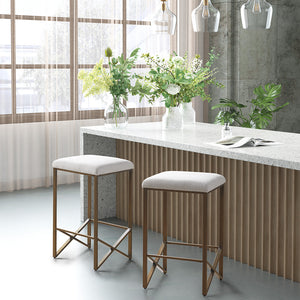 English Elm Backless Upholstered Counter Stool 26"H — INK+IVY Marino Ivory Seat, Bronze Metal Base, Modern Space-Saving Design B035118569