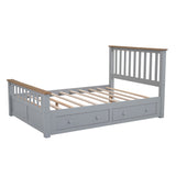 English Elm Full Size Wood Platform Bed With Two Drawers and Wooden Slat Support,Gray+Natrual